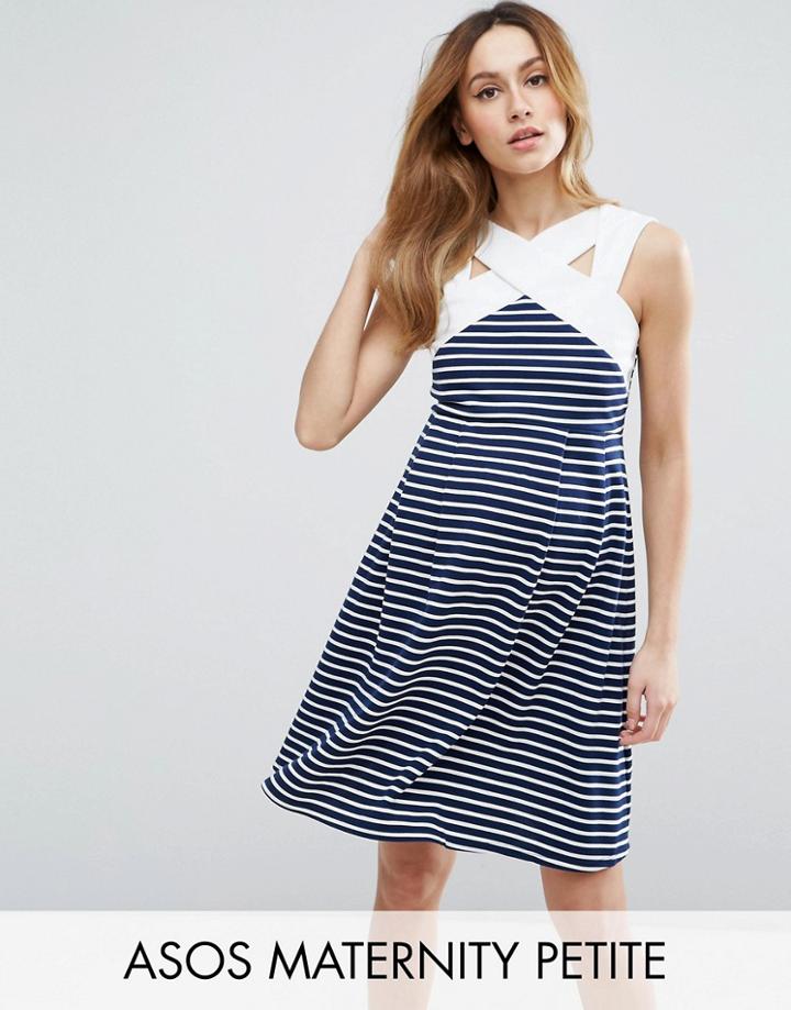 Asos Maternity Petite Stripe Mini Skater Dress With Contrast Neck Detail - Multi