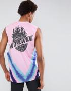 Asos Dropped Armhole Sleeveless T-shirt With Worldwide Tie Dye Print - Pink