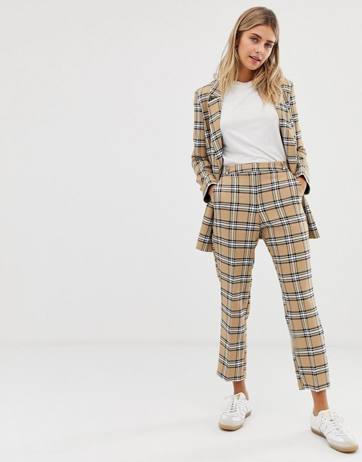 Asos Design Slim Suit Pants In Brown Check-multi