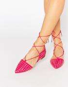 Asos Launch Studded Lace Up Ballet Flats - Pink