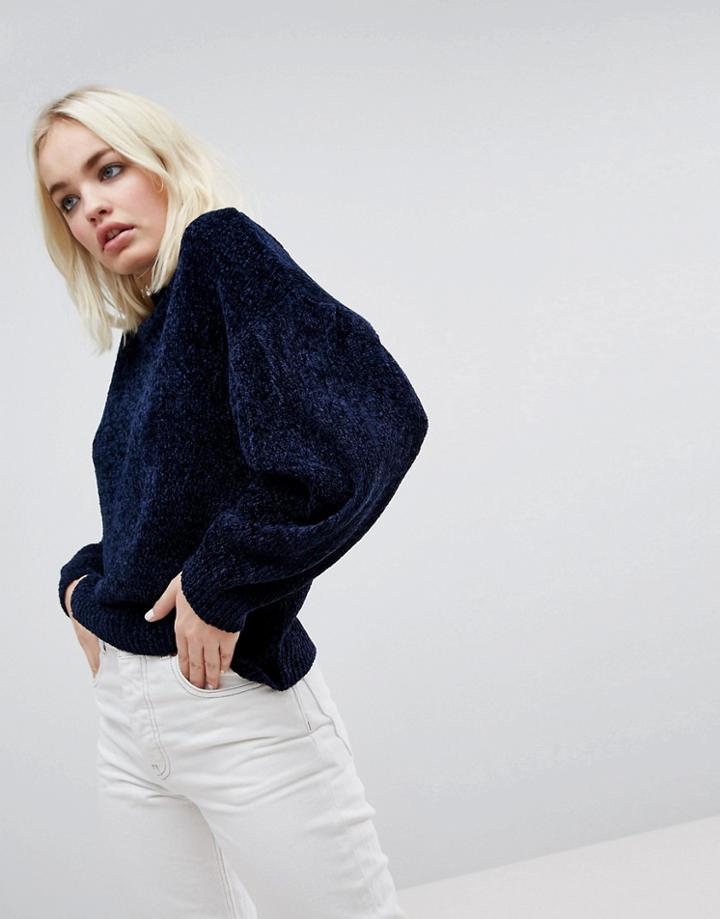 Asos Sweater In Chenille With Wide Sleeves - Navy