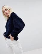 Asos Sweater In Chenille With Wide Sleeves - Navy
