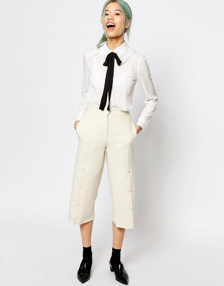 Zacro Awkward Length Pants With Button Row - White
