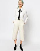Zacro Awkward Length Pants With Button Row - White