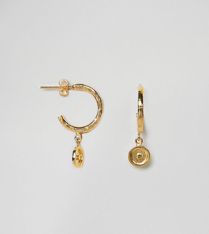 Ottoman Hands Gold Plated Hammered Hoop Earrings With Sun Drop - Gold