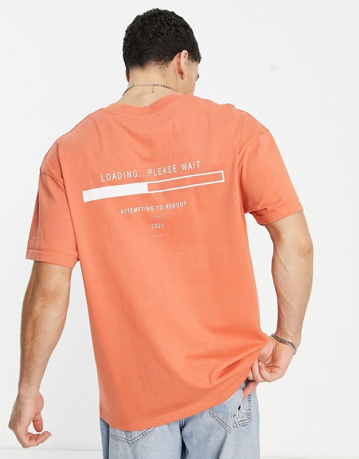 Night Addict 'loading' Print Oversized Fit T-shirt In Orange