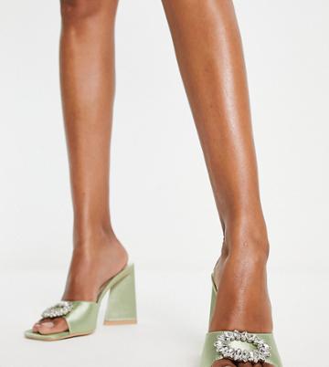 Be Mine Mercyy Mules With Embellishment In Sage Green