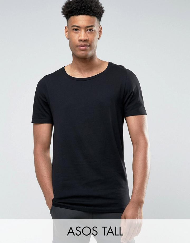 Asos Tall Longline T-shirt With Scoop Neck In Black - Black