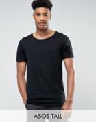 Asos Tall Longline T-shirt With Scoop Neck In Black - Black