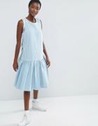 Asos White Denim Midi Dress With Drop Hem - Blue