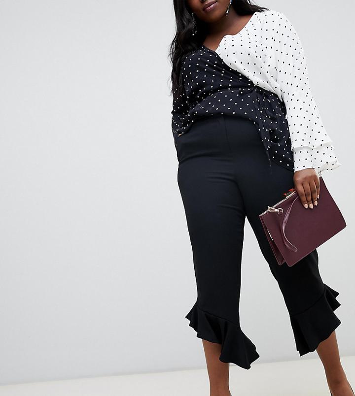 River Island Plus Frill Hem Pants - Black