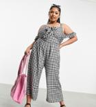 Simply Be Drop Shoulder Jumpsuit In Black Gingham