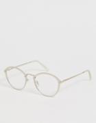 Asos Design Round Glasses In Gold With Laid On Clear Lens