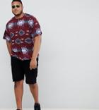 Asos Design Plus Oversized T-shirt With All Over Geo-tribal Print - Red