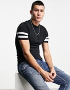 Asos Design Skinny T-shirt With Contrast Sleeve Stripes In Black