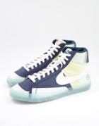 Nike Blazer Mid Revival Sneakers In Navy And Lime
