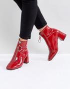 Asos Rosemary Patent Mid Heeled Boots - Red