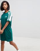Adidas Originals Adicolor Three Stripe Raglan Dress In Green - Green
