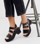 Asos Design Wide Fit Helper Chunky Mid-heeled Sandals In Black Croc - Black