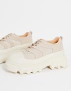 Public Desire Hault Chunky Lace Up Shoes In Beige-neutral