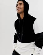 Asos Design Hoodie In Velour With Color Block In Black And White