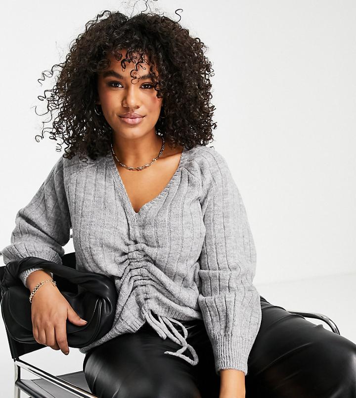 Vero Moda Curve V-neck Sweater In Light Gray - Part Of A Set