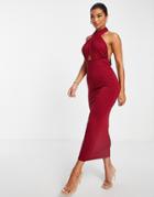 Asos Design Halter Cross Front Maxi Dress In Red