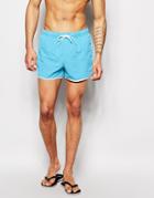 Asos Runner Swim Shorts With Acid Wash In Short Length - Turquoise