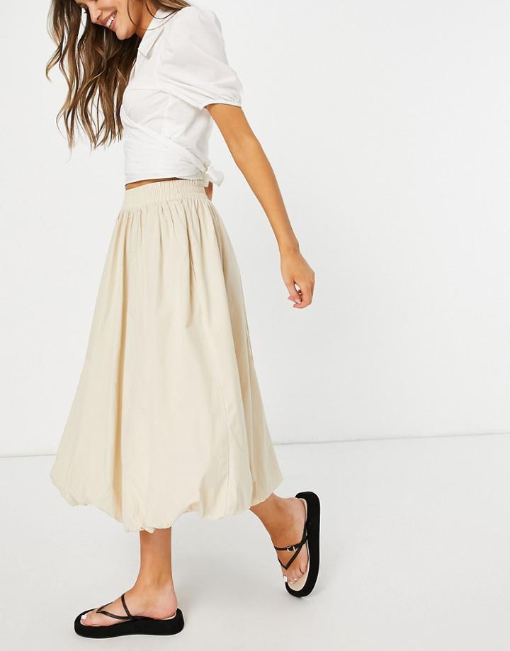Asos Design Puffball Midi Skirt In Stone-neutral