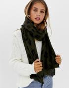 New Look Animal Print Scarf In Khaki - Black