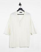 Asos Design Oversized Viscose Half Sleeve T-shirt With V-neck In Beige-neutral