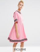Lazy Oaf Sailor Dress With Introvert Embroidery - Pink