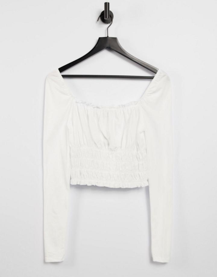 Miss Selfridge Shirred Square Neck Top In White