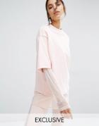Bones Oversized Double Layer Crew Neck Sweatshirt - Pink