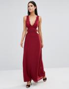 Club L Lace Maxi Dress With Cut Out Detail - Red