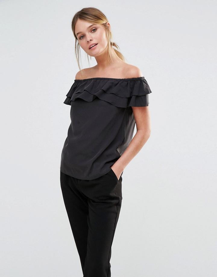 Oasis Off The Shoulder Ruffle Top - Black