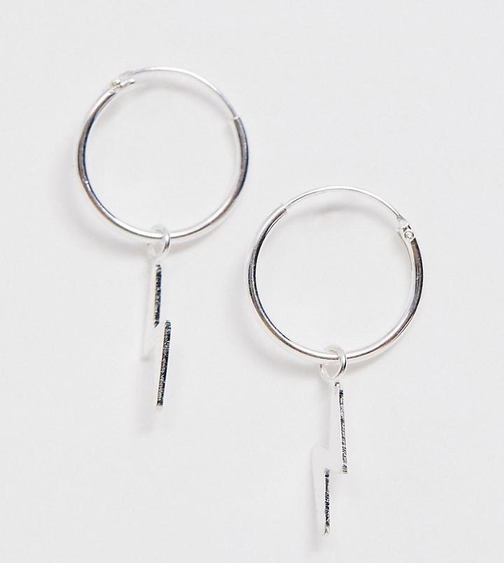 Kingsley Ryan Exclusive Sterling Silver Lightening Bolt Drop Hoop Earrings - Silver
