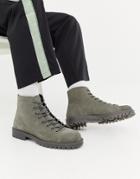 Asos Design Lace Up Boots In Gray Suede With Gray Sole