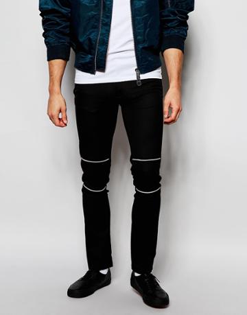 Asos Skinny Fit Smart Pants With Biker Details - Black