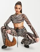 Jaded London Extra Cropped Crop Top In Mesh Warped Swirl - Part Of A Set-multi