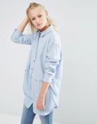 Asos Longline Oversized Twill Shirt With Contrast Buttons - Blue