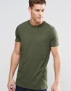 Asos Longline T-shirt With Crew Neck In Khaki Marl - Khaki Marl