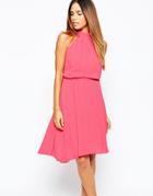 Warehouse Strap Back Halterneck Dress - Pink