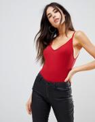 Asos Cami In Rib With V-front And Back - Red