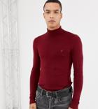Heart & Dagger Muscle Fit Roll Neck Sweater In Burgundy - Gray
