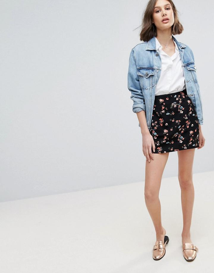 Oasis Floral Jacquard Mini Skirt - Navy