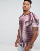 Hype T-shirt In Gray With Burgundy Stripes - Gray