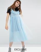 Reclaimed Vintage Maxi T-shirt Dress With Sheer Mesh Layer & Ruffle Cami - Blue
