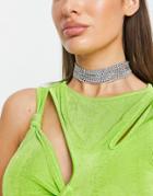 Asos Design Choker Necklace In Mutli Row Crystal Design In Silver Tone
