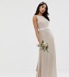 Tfnc Sateen Bow Back Maxi Bridesmaid Dress In Mink - Brown